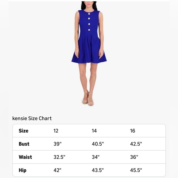 Kensie Cobalt Blue Sleeveless High Neck A Line Mini Dress Size 14 New - Picture 5 of 5